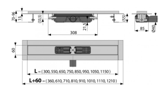 Душевой лоток AlcaPlast Low с порогами для перфорированной решетки 65см хром APZ101-650